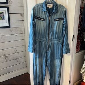 Free People x Sandrine Rose denim railroad stripe jumpsuit XS